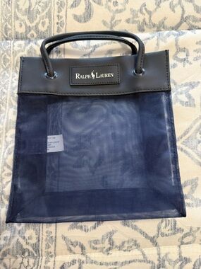 Ralph Lauren Navy Mesh Mini Tote with Black Trim